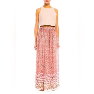 Walter Baker Red Cream Paisley Boho Praire 70's inspired Maxi Skirt size Small